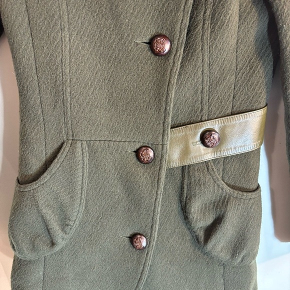 MACKAGE Sx XS Coat Oversized Military Vibes Rounded Hem Wool Blend Lined Leather - Picture 3 of 15